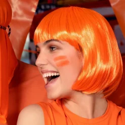 PERRUQUE COUPE CHEVEUX CARRÉ FRANGE ORANGE FEMME