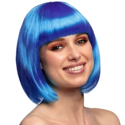 PERRUQUE COUPE CHEVEUX CARRÉ FRANGE BLEU FEMME