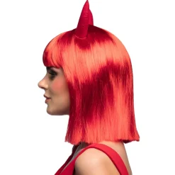 PERRUQUE DIABLESSE ROUGE AVEC CORNES FEMME