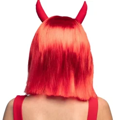 PERRUQUE DIABLESSE ROUGE AVEC CORNES FEMME