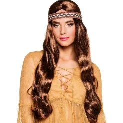 PERRUQUE HIPPIE BANDEAU MARRON FEMME