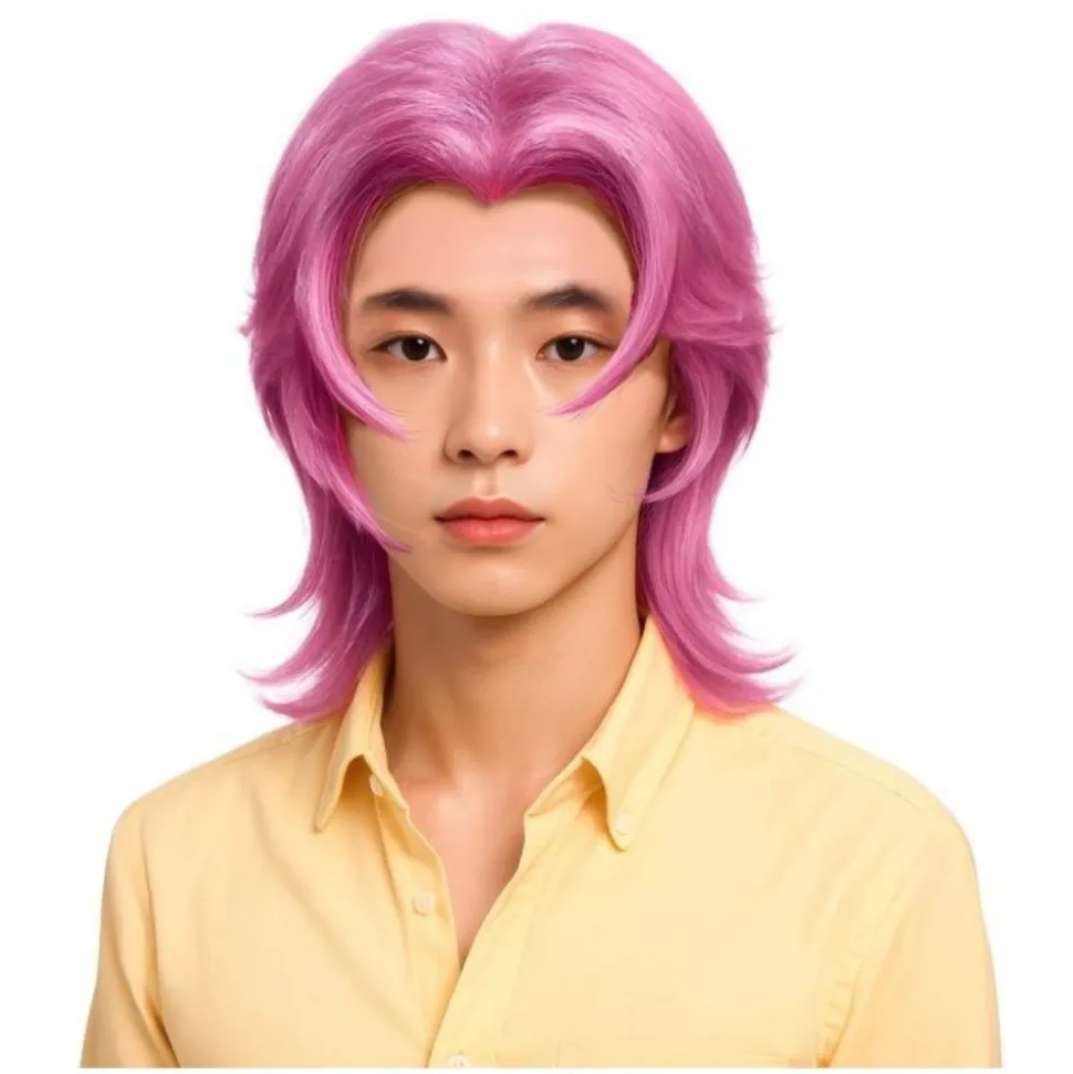 PERRUQUE K-POP ROCK STAR MULLET ROSE HOMME