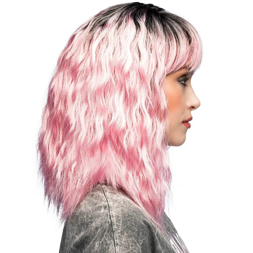 PERRUQUE ROCK ONDULÉ MI-LONG NOIR ROSE FEMME