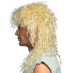 PERRUQUE ROCK SAUVAGE MÈCHES BOUCLES BLOND ADULTE