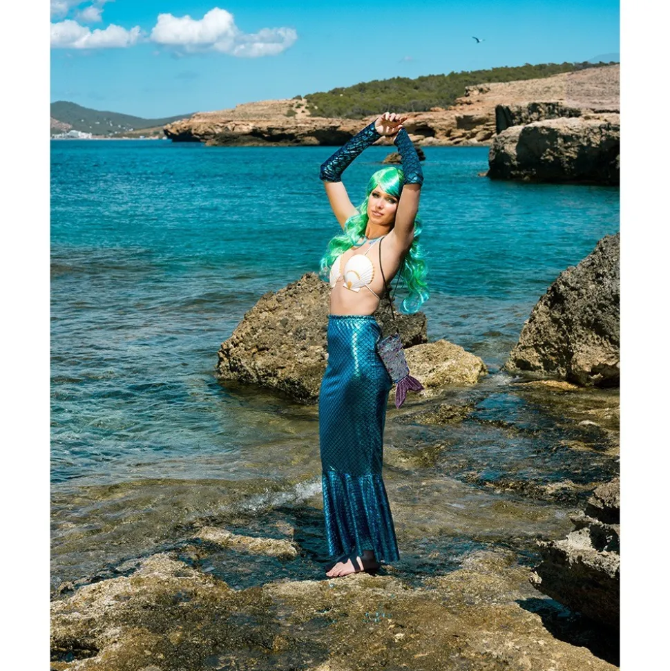 PERRUQUE SIRÈNE CHEVELURE LONGUE BLEU VERT FEMME
