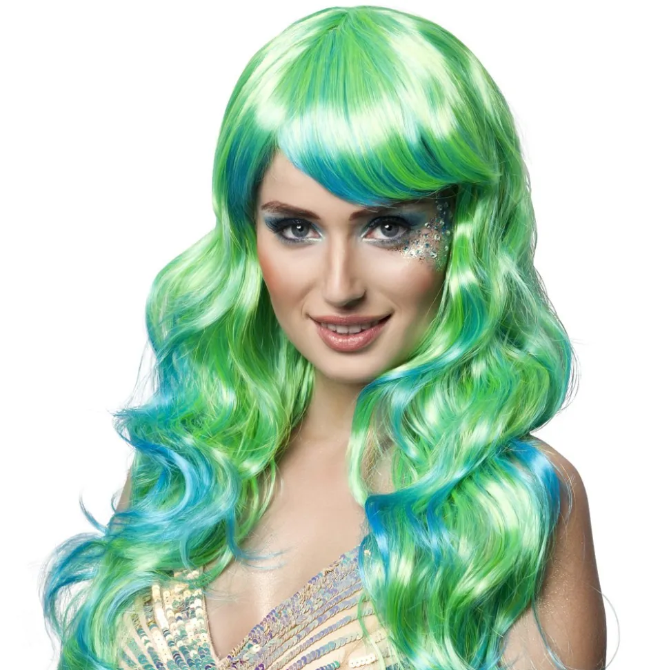 PERRUQUE SIRÈNE CHEVELURE LONGUE BLEU VERT FEMME
