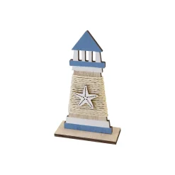 PHARE BOIS DÉCORATIF CORDE ÉTOILE MER 15.5X9X4CM
