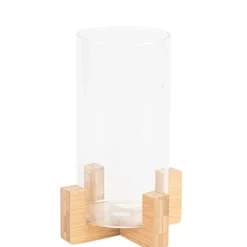 PHOTOPHORE VASE VERRE SOCLE BOIS CÉRES 14.5X22CM