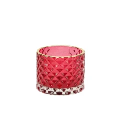PHOTOPHORE VERRE EMBOSSÉ LISERÉ OR 7X5.5CM ROUGE