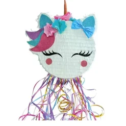 PIÑATA À CASSER RONDE TÊTE LICORNE 34X38CM BLANC