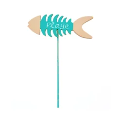 PIC DÉCO BOIS POISSON PLAGE 10X14CM BLEU