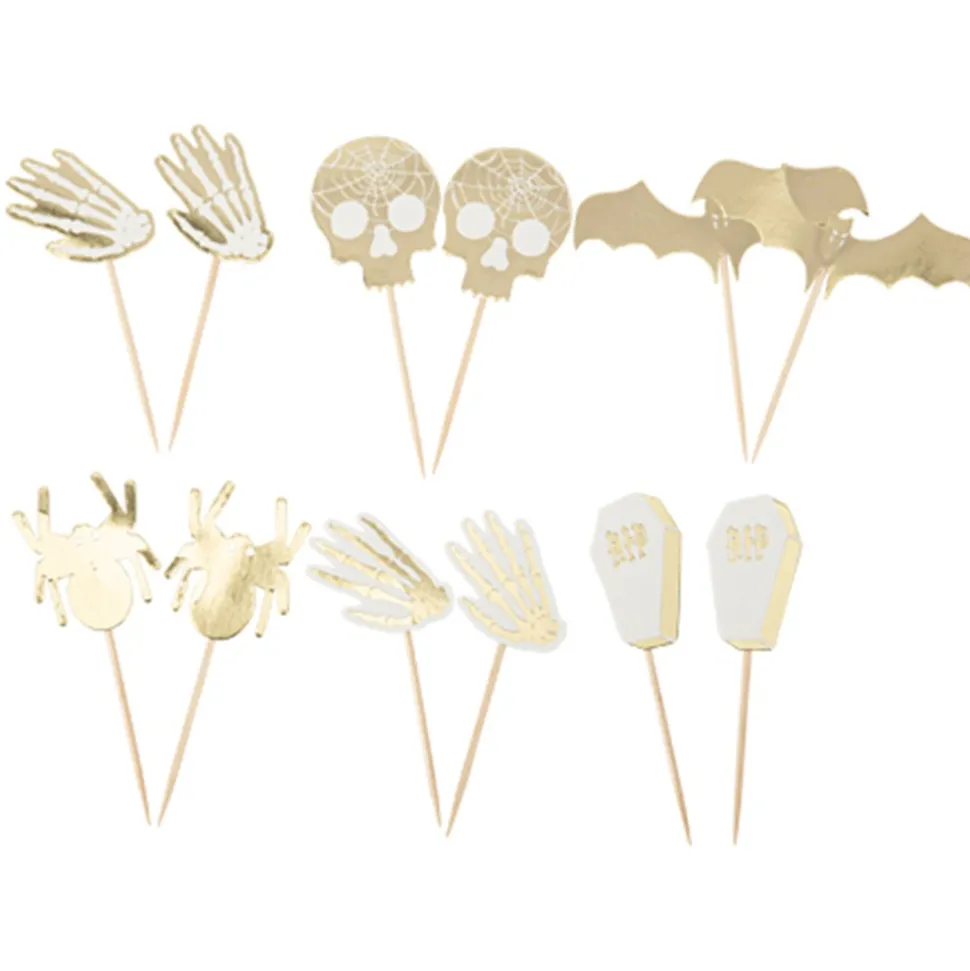 12 PICS HALLOWEEN BLANCS ET OR 7CM