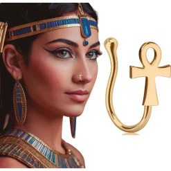 PIERCING FACTICE NEZ ÉGYPTE ÂNKH MÉTAL OR