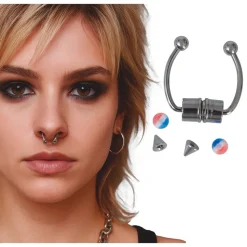 PIERCING FACTICE NEZ MÉTAL PVC MULTICOLORE