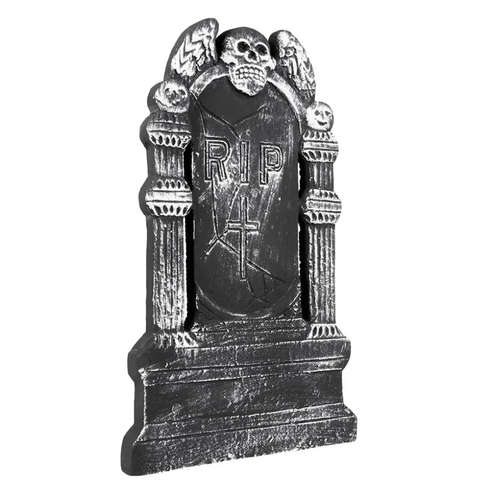PIERRE TOMBALE RIP SQUELETTE VOLANT 50X30CM GRIS