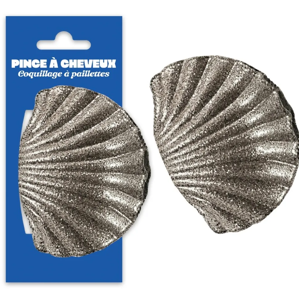 PINCE CHEVEUX PÉTONCLE PLAGE PAILLETTES ARGENT