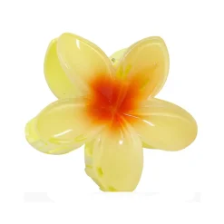 PINCE À CHEVEUX PVC FLEUR HAWAÏ 8CM JAUNE-ORANGE