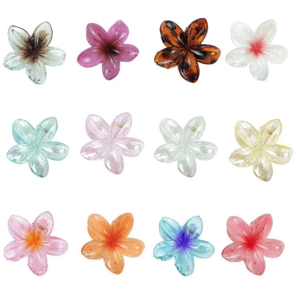 PINCE À CHEVEUX PVC FLEUR HAWAÏ PAILLETTES 7.5CM