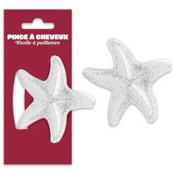 PINCE CHEVEUX ÉTOILE DE MER PLAGE PAILLETTES BLANC
