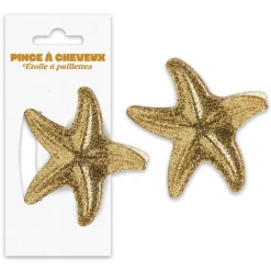 PINCE CHEVEUX ÉTOILE DE MER PLAGE PAILLETTES OR