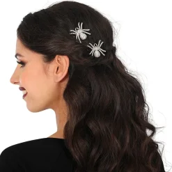 2 PINCES À CHEVEUX ARAIGNÉES STRASS ARGENT NOIR