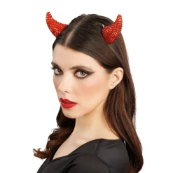 PINCES À CHEVEUX CORNE DIABLE STRASS 7.5CM ROUGE