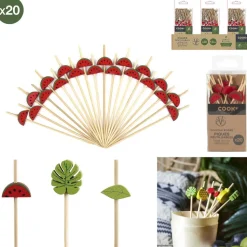 20 PIQUES APÉRO RÉUTILISABLE MOTIF FRUITS FEUILLES