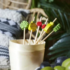 20 PIQUES APÉRO RÉUTILISABLE MOTIF FRUITS FEUILLES