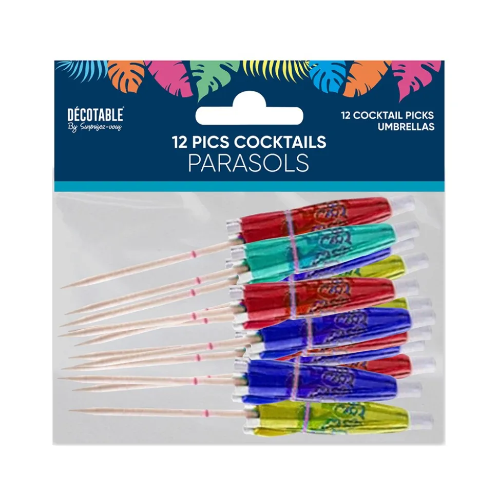 12 PIQUES À COCKTAIL PARASOL MULTICOLORE