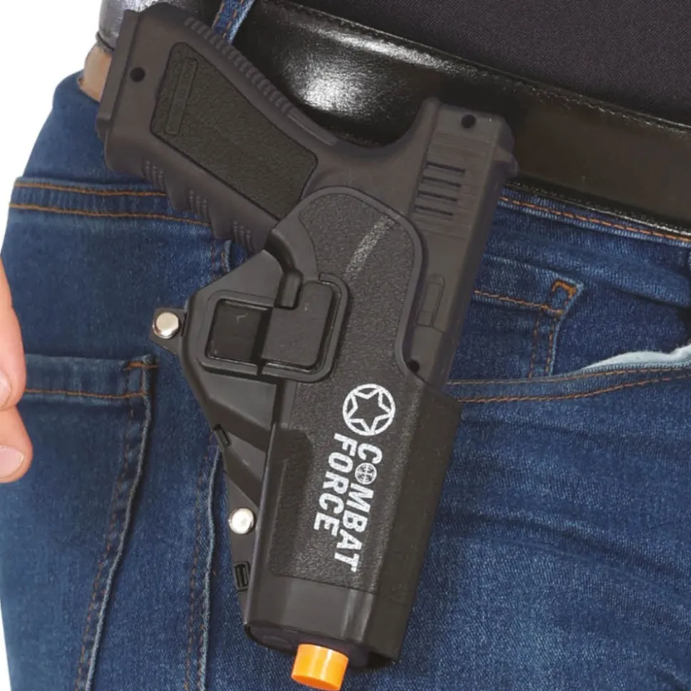 PISTOLET FACTICE PLASTIQUE NOIR 20CM AVEC ÉTUI