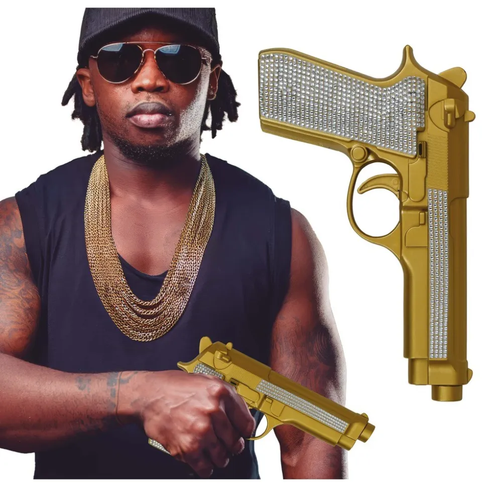 PISTOLET FACTICE STRASS BLING 25CM OR