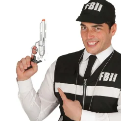 PISTOLET PLASTIQUE DÉFENSE POLICE FBI 28CM ARGENT