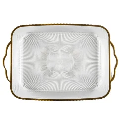 PLATEAU PLASTIQUE LISERÉ OR 41X28X4CM TRANSPARENT
