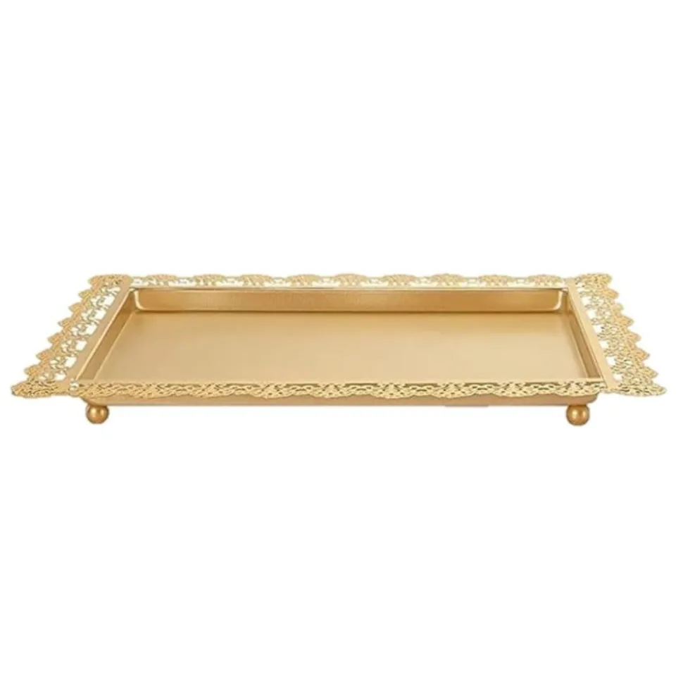 PLATEAU PRÉSENTATION MÉTAL EID MUBARAK 36X26CM OR