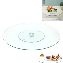PLATEAU VERRE TOURNANT ROND 45CM TRANSPARENT