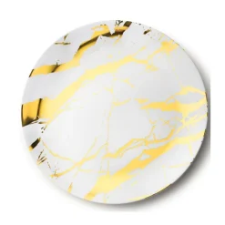 2 PLATS RÉUTILISABLE ROND MARBRÉ 35CM BLANC OR