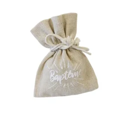4 POCHONS BAPTÊME EN TOILE POLYCOTON 10CM NATUREL