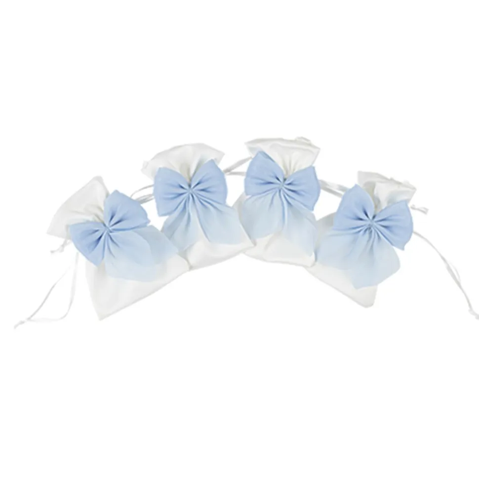 4 POCHONS SATIN NUD MOUSSELINE ÉCLAT 8X10CM BLEU