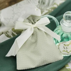 4 POCHONS TISSU GAUFRÉ N?'UD 9.5X11.5CM VERT