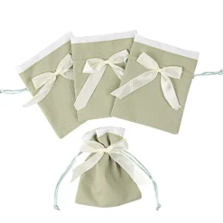 4 POCHONS TISSU GAUFRÉ N?'UD 9.5X11.5CM VERT