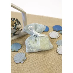 4 POCHONS TOILE TISSU 10CM BLEU