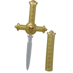 POIGNARD JOUET CROIX CROISÉ CRÂNE 26CM OR