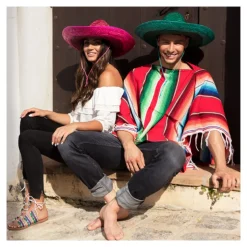 PONCHO MEXICAIN COULEURS VIVES 120CM ADULTE