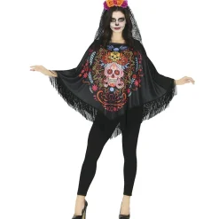 PONCHO SQUELETTE FLEURI JOUR DES MORTS FEMME