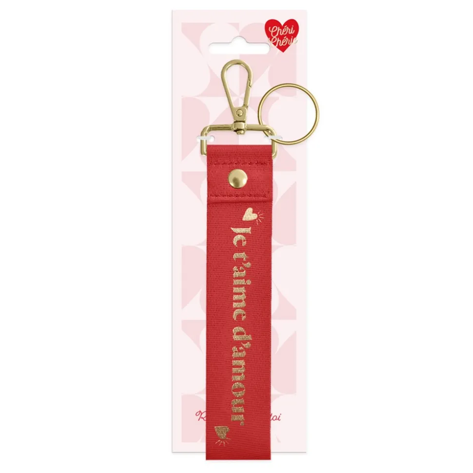PORTE-CLEFS LANIÈRE JE T'AIME D'AMOUR ROUGE