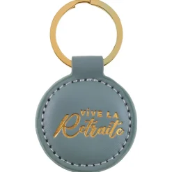 PORTE-CLEFS SIMILICUIR RETRAITE DORÉE 3.5CM CÉLADON