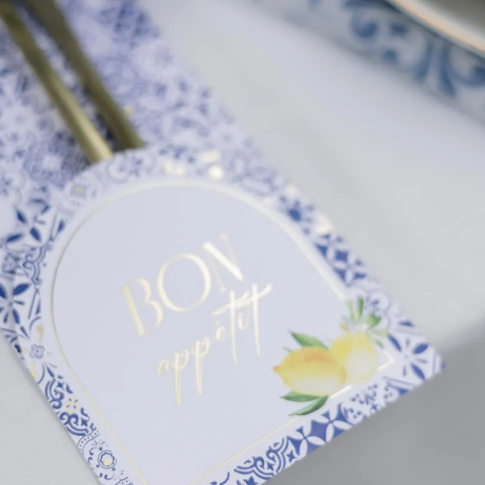 10 PORTE-COUVERTS CARTON DOLCE VITA 10X20CM BLEU
