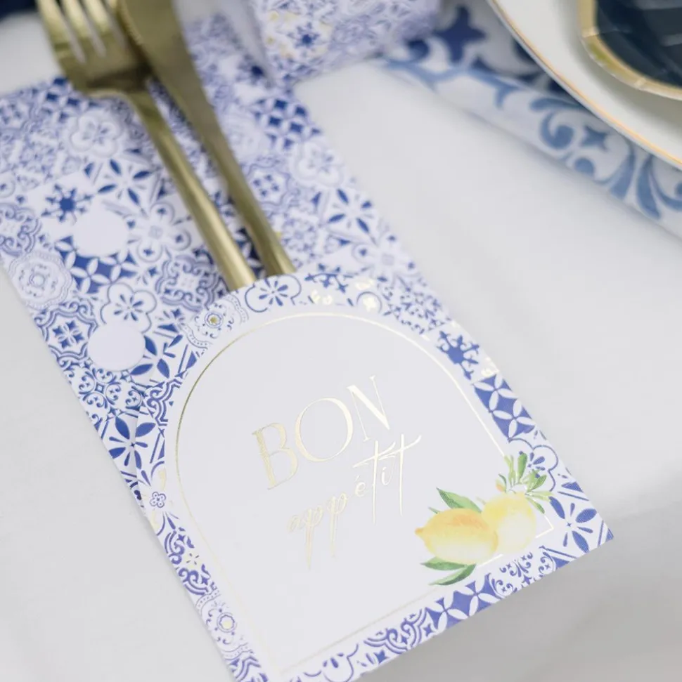 10 PORTE-COUVERTS CARTON DOLCE VITA 10X20CM BLEU