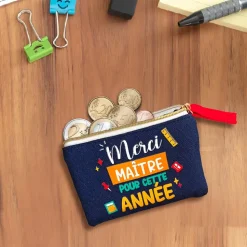 PORTE-MONNAIE COTON MERCI MAÎTRE 8.5X12CM BLEU