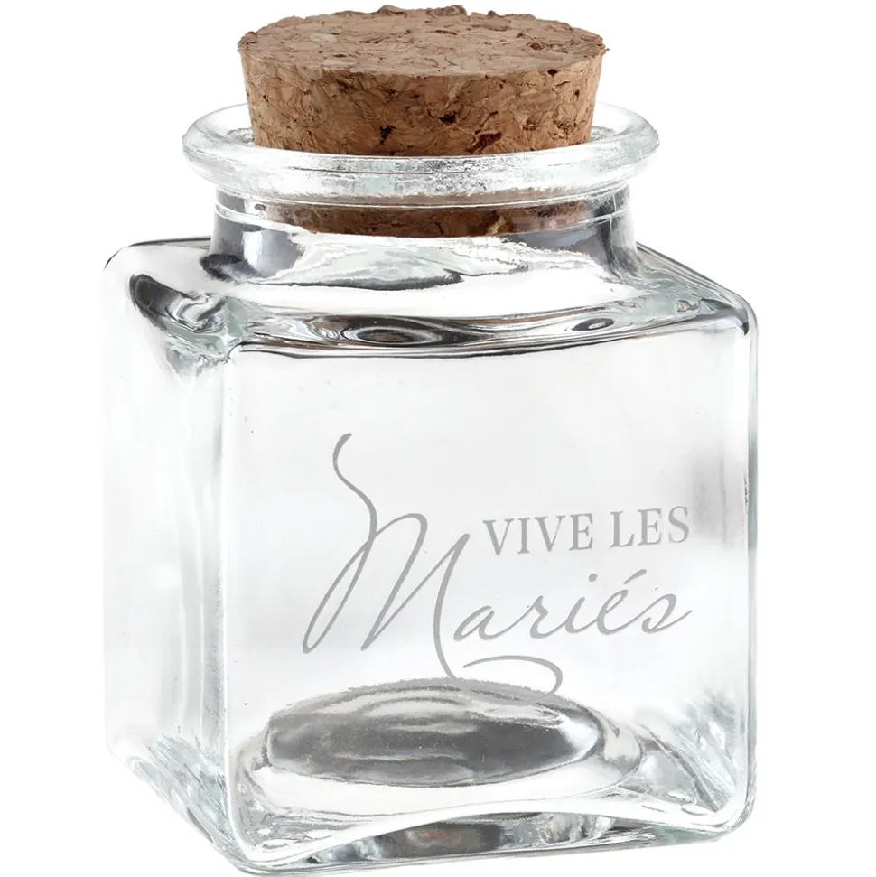 POT CARRÉ VIVE LES MARIÉS VERRE 4X4X6CM